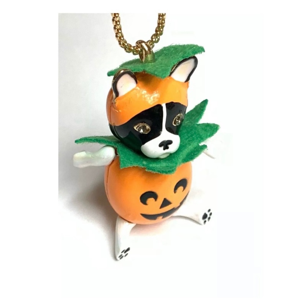 NWT Betsey Johnson JUST TREATS DOGOLANTERN Boston Terrier Gold Tone Necklace - Picture 4 of 9